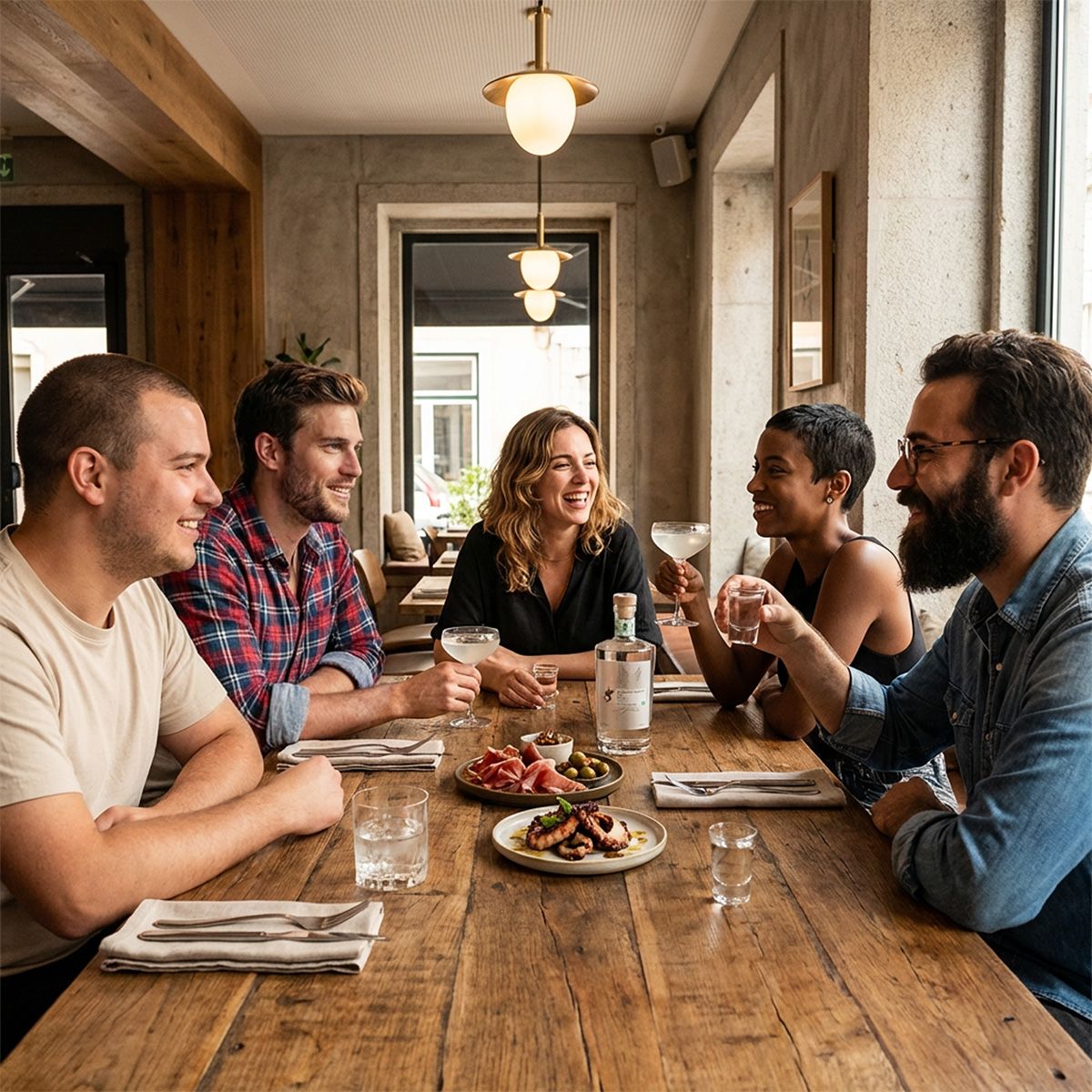 Friends sharing AGAVEVINE at dinner