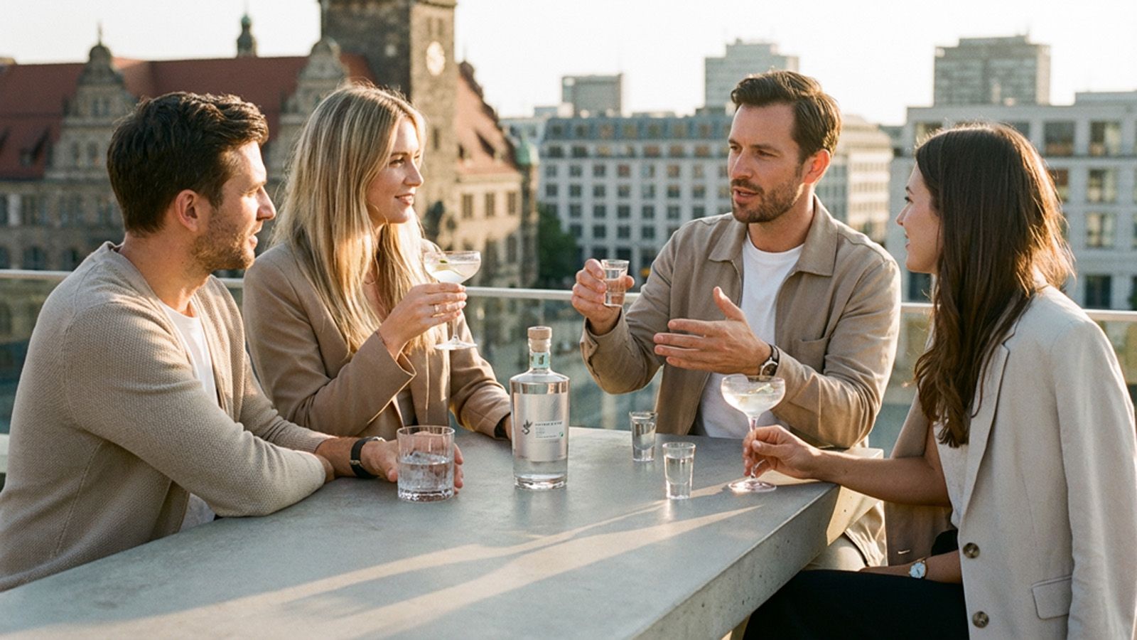Friends gathered on a rooftop with AGAVEVINE